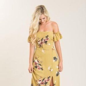 Boutique Yellow Floral Off the Shoulder Maxi Dress
